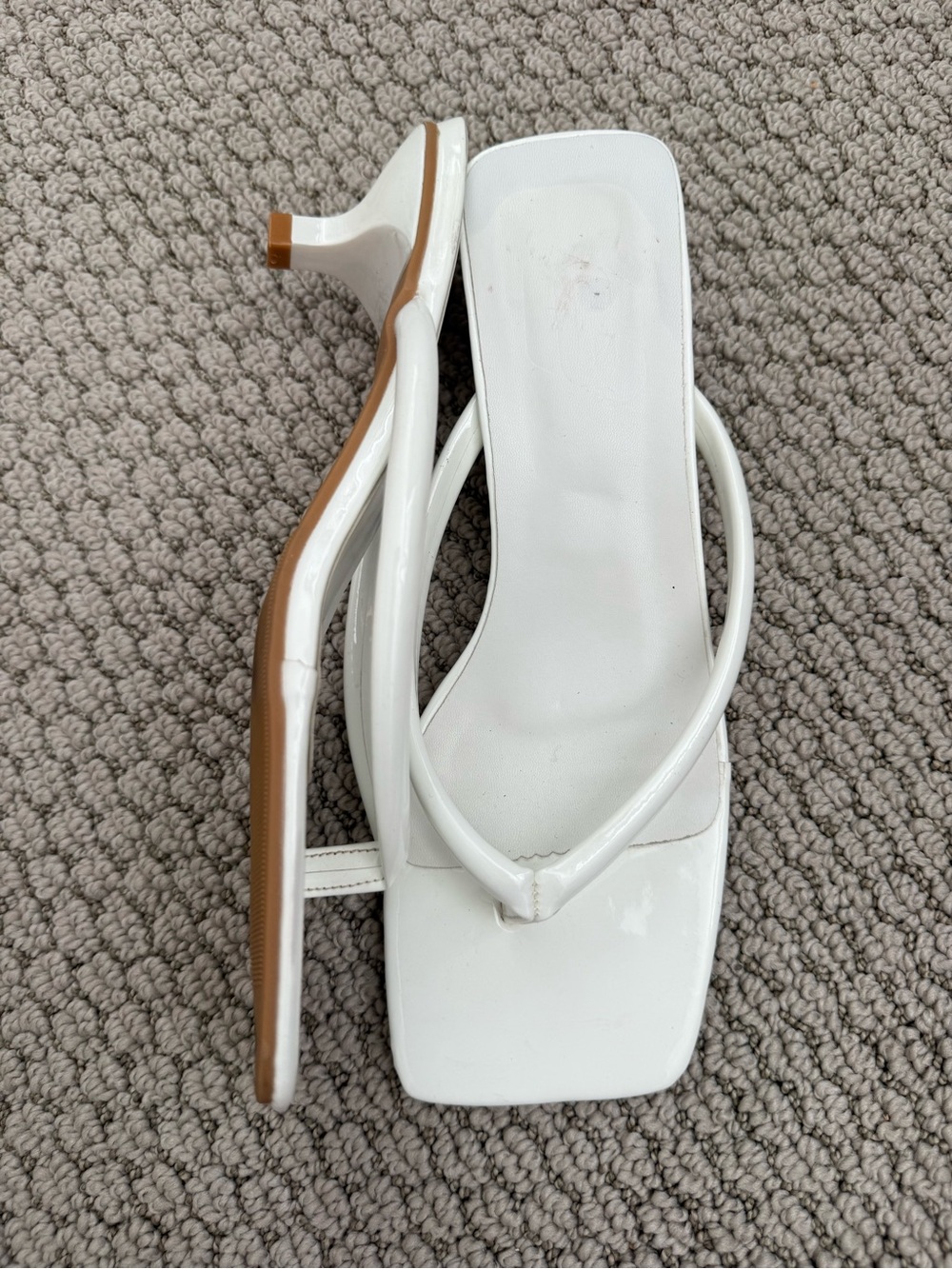 White Square-Toe Kitten Heel Sandals - Picture 2 of 8